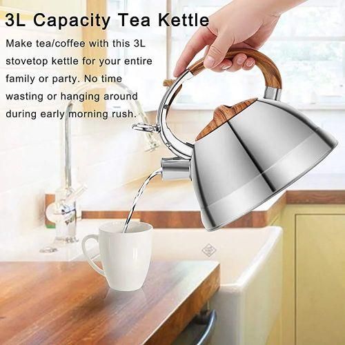 Kaisa Villa 3L Stovetop Teapot Stainless Steel Whistling Tea Kettle- Silver