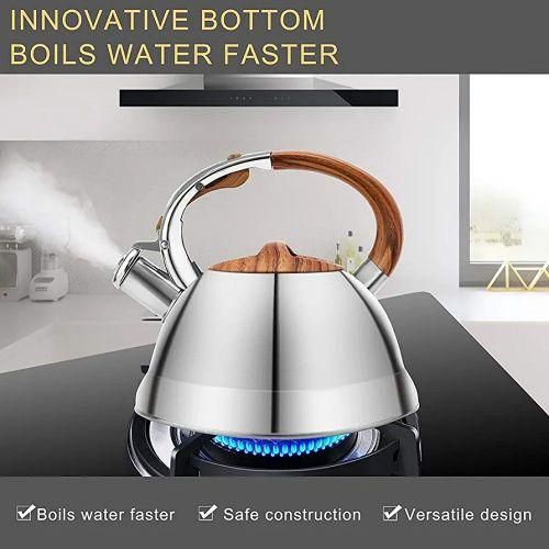 Kaisa Villa 3L Stovetop Teapot Stainless Steel Whistling Tea Kettle- Silver