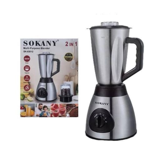 Sokany 2 In 1 Blender Grinder With Unbreakable Jars 3 Speeds 400W 1.5Litre Juicer- Multicolor