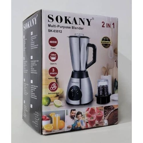 Sokany 2 In 1 Blender Grinder With Unbreakable Jars 3 Speeds 400W 1.5Litre Juicer- Multicolor
