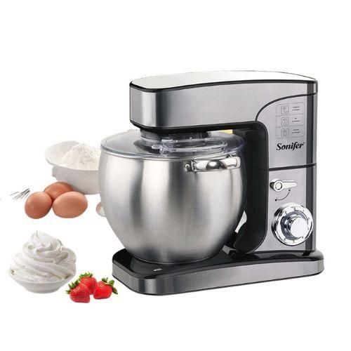Sonifer 12 Litre Electric Food Beater Egg Whisk Dough Hook Stand Mixer- Silver.