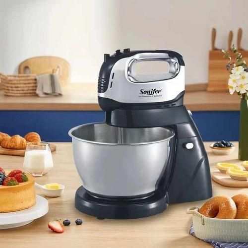 Sonifer 4L Electric Dough Hand Stand Mixer Food Processor With Bowl- Silver .