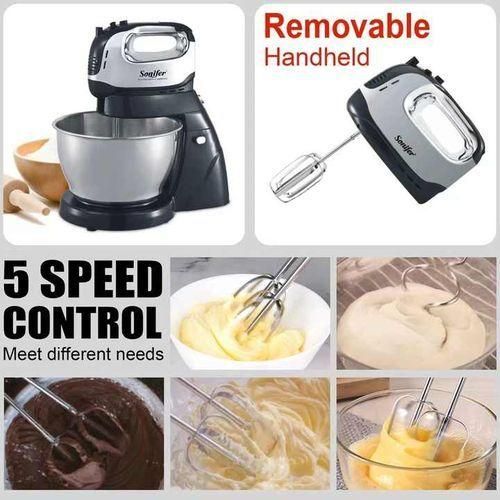 Sonifer 4L Electric Dough Hand Stand Mixer Food Processor With Bowl- Silver .