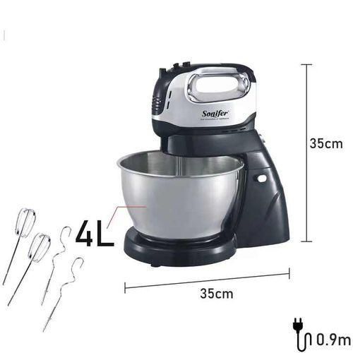 Sonifer 4L Electric Dough Hand Stand Mixer Food Processor With Bowl- Silver .