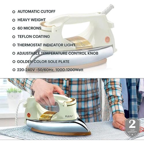 1200W Heavy Duty Ceramic Dry Iron With Non-Stick Coated Soleplate- Cream
