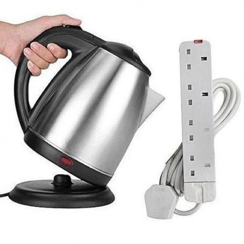 Bundle 2 Litres Kettle 4 Way Extension Cable - Silver, White