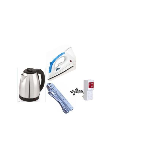 Bundle Of Electric Kettle Percolator 2 Liters & Flat Iron  Plus A Free TV Guard - Silver, White