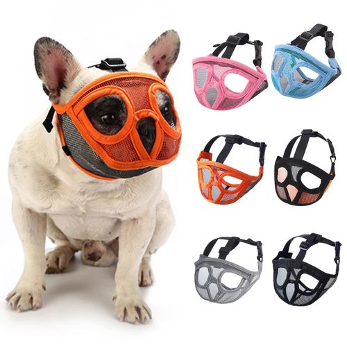 Short Snout Dog Muzzle Bulldog Muzzle Adjustable Breathable Mesh for Training Biting Barking