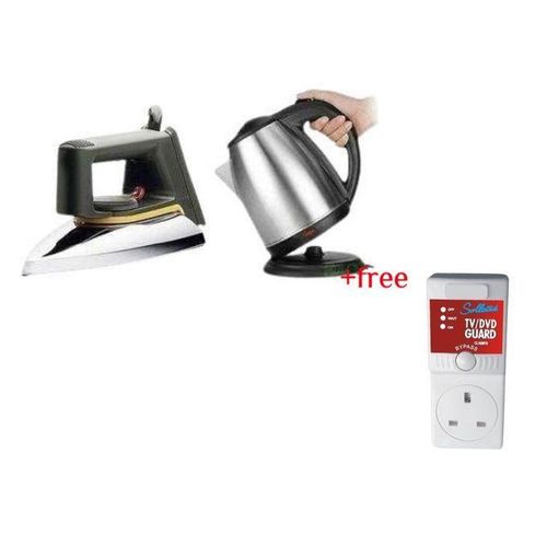 2L Electric Kettle Percolator & A Flat Iron  Plus A Free TV Guard - Silver, Black