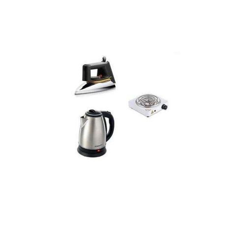 Original 2L Electric Kettle, Flat Iron & Single Coil Hotplate - Silver