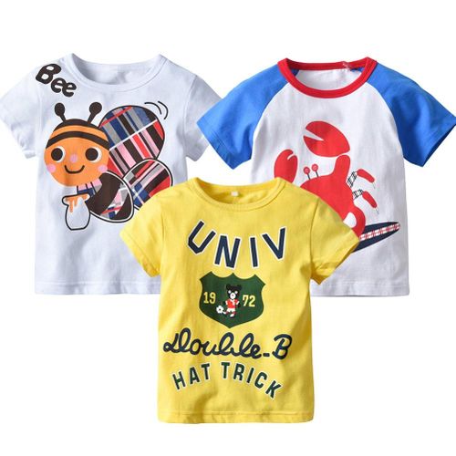 3pcs Kids Boys T-shirts Cartoon Print Round Neck Short Sleeves Cotton Tops for Summer New,100cm NO5111