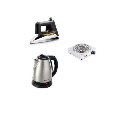 Original 2L Electric Kettle, Flat Iron & Single Coil Hotplate Plus A Free TV Guard - Silver