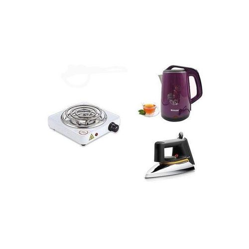 2.5L Kettle, Flat Iron, & Single Coil Hotplate - Color May Vary
