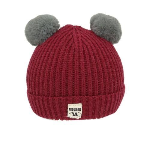 MT Newborn Hats Wool Knitted Warm Round Kids Cap Comfortable Uni  Children Hatswine Red