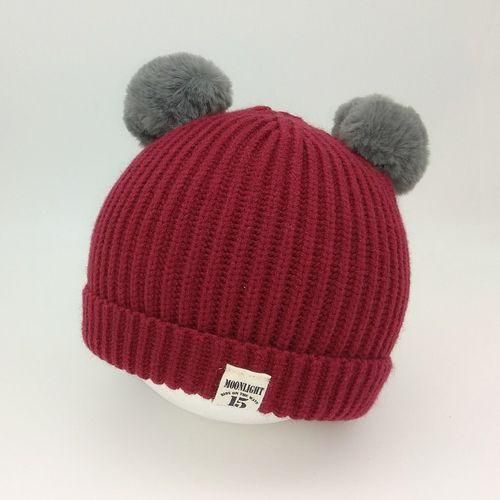 MT Newborn Hats Wool Knitted Warm Round Kids Cap Comfortable Uni  Children Hatswine Red