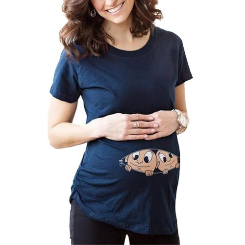 New Summer Maternity T-Shirt Short Sleeve Cotton Baby Printed Loose Casual Tops Pregnant Women Long Tee Shirts,3XL NO5124