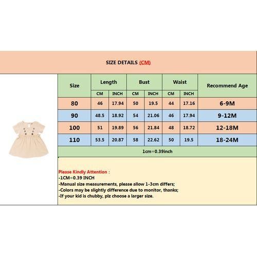 03 Years Infant Baby Girl DressSolid Color Cotton And Linen Short Sleeve Dress