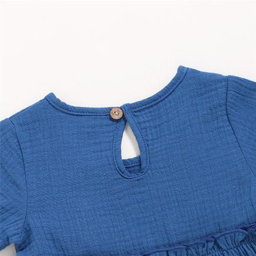 03 Years Infant Baby Girl DressSolid Color Cotton And Linen Short Sleeve Dress