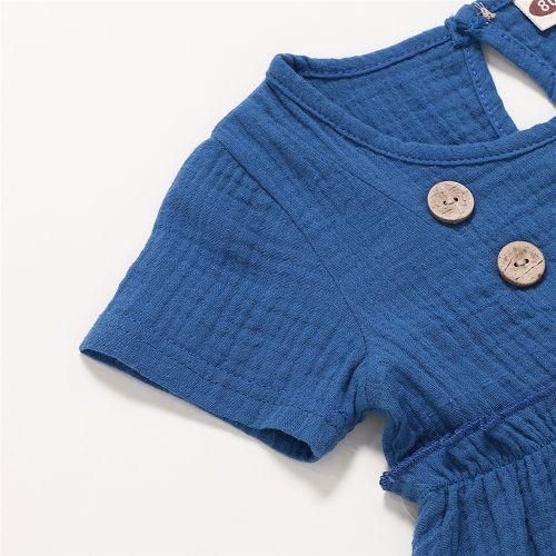 03 Years Infant Baby Girl DressSolid Color Cotton And Linen Short Sleeve Dress