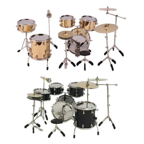 8 Pieces Mini Drum Set Photography Props Miniature Drum Gold