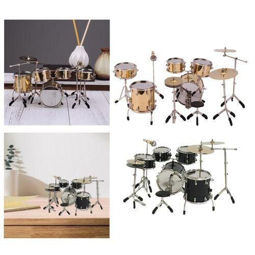 8 Pieces Mini Drum Set Photography Props Miniature Drum Gold