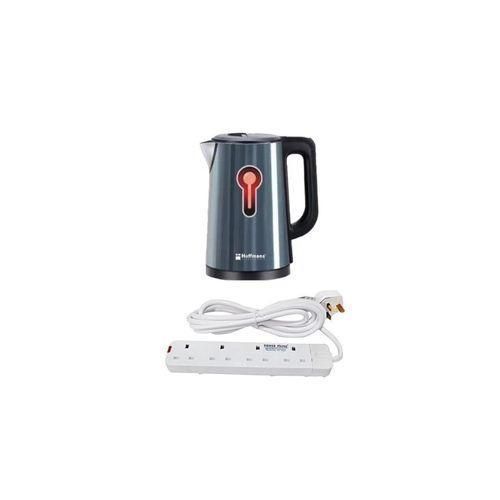 Hoffmans Pack Of Original 2.5Ltrs Electric Tea Kettle For Boiling Water Stainless Steel Double Wall Hot Water Boiler with Automatic Shut Off & Boil-Dry Protection Plus A Generic Power King 4 Way Extension Cable -3meters- Multicolor