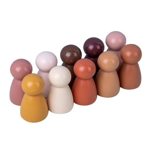 10Pcs Kids Wood Rainbow Building Peg Dolls Toy Rainbow Peopl