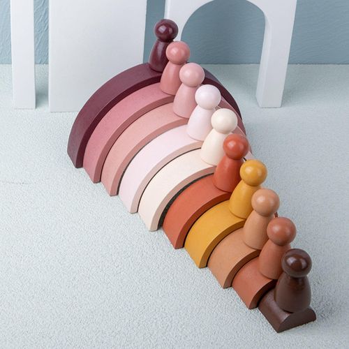 10Pcs Kids Wood Rainbow Building Peg Dolls Toy Rainbow Peopl