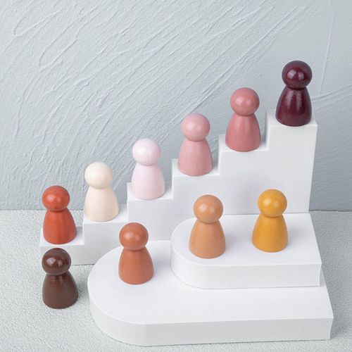 10Pcs Kids Wood Rainbow Building Peg Dolls Toy Rainbow Peopl