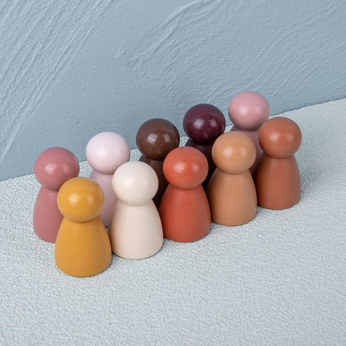10Pcs Kids Wood Rainbow Building Peg Dolls Toy Rainbow Peopl