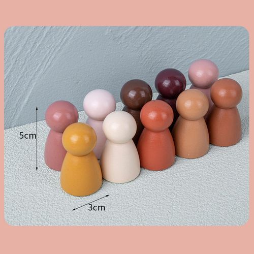 10Pcs Kids Wood Rainbow Building Peg Dolls Toy Rainbow Peopl