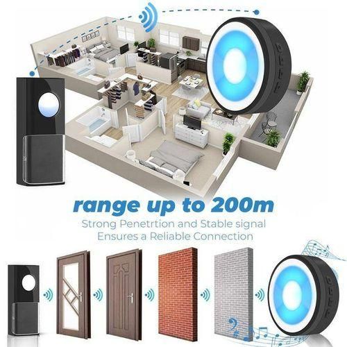 Smart Wireless Doorbell 200M Distance Black IP55 1 Button 1 Receiver