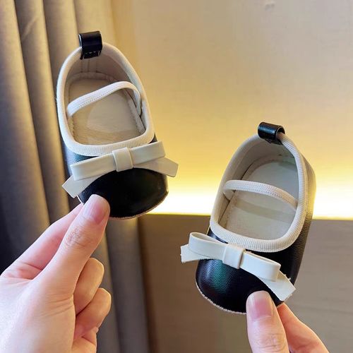 Spring And Autumn Newborn Baby 0-1 Year Old Female Baby Bow Princess Shoes With Soft Rubber Sole Anti Slip And Wear-resistant Walking Shoes