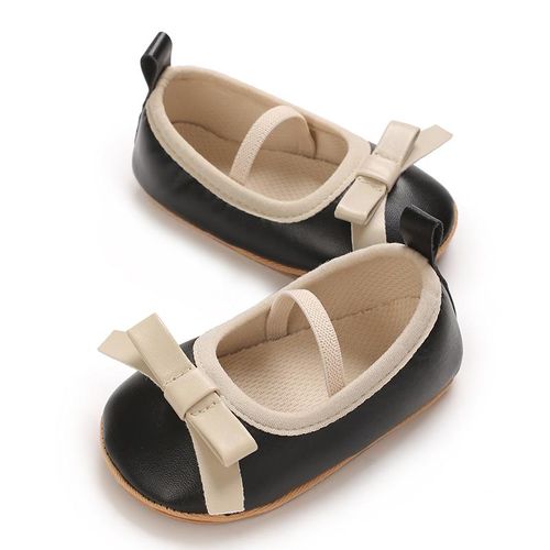 Spring And Autumn Newborn Baby 0-1 Year Old Female Baby Bow Princess Shoes With Soft Rubber Sole Anti Slip And Wear-resistant Walking Shoes