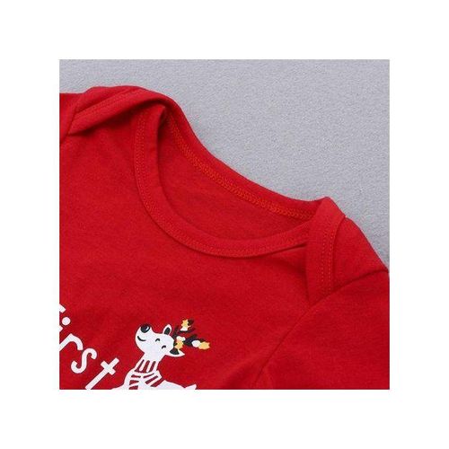 2pcs Baby Girls Boys My First Christmas Rompers Tops Long Pants 80 Red
