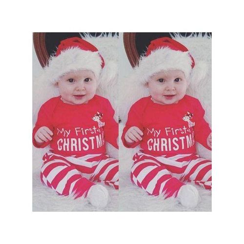 2pcs Baby Girls Boys My First Christmas Rompers Tops Long Pants 80 Red