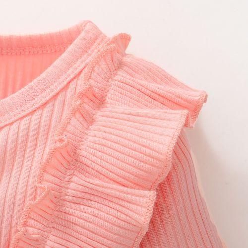 Baby Girls Sold Color Ribbed Long Sleeve Jumpsuit Pink