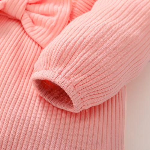 Baby Girls Sold Color Ribbed Long Sleeve Jumpsuit Pink