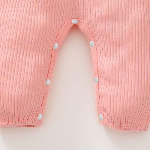Baby Girls Sold Color Ribbed Long Sleeve Jumpsuit Pink