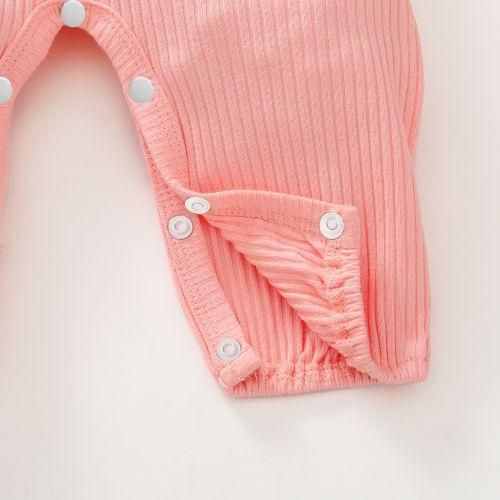Baby Girls Sold Color Ribbed Long Sleeve Jumpsuit Pink