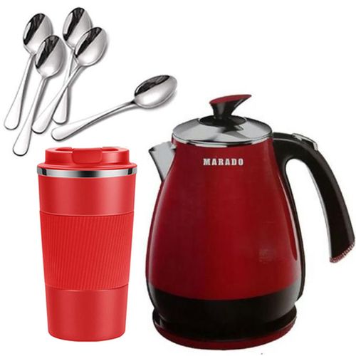 Marado Bundle Of Cup,6pcs Table Spoons,Electric Heat Kettle,2Litres-Red