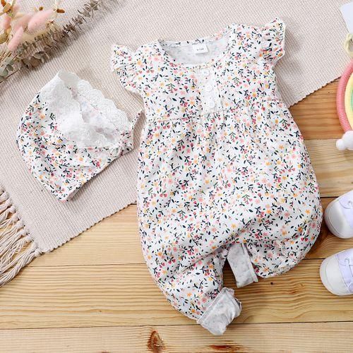 Baby Girls Ditsy Floral Sleeveless Romper With Hat