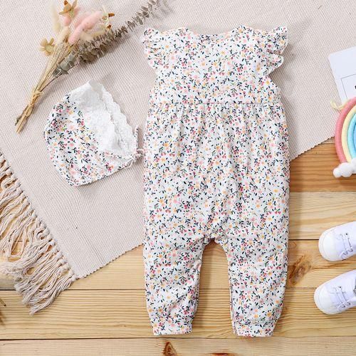 Baby Girls Ditsy Floral Sleeveless Romper With Hat