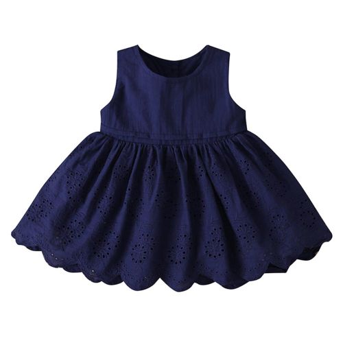Toddler Baby Girl Dress Sleeveless Solid Color Floral Print Cotton Party