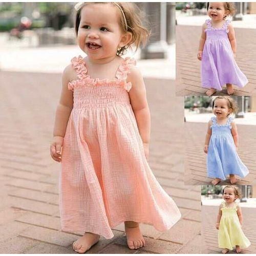 Baby Girls Solid Color Maxi Dress Cotton Lightweight Sundress Purple
