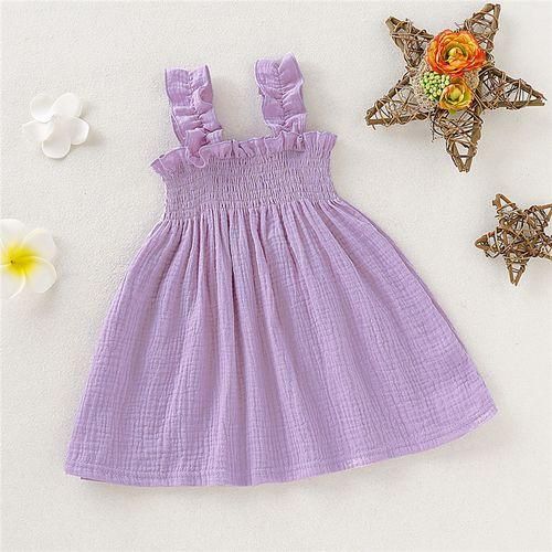 Baby Girls Solid Color Maxi Dress Cotton Lightweight Sundress Purple