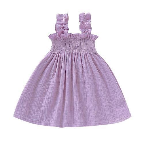 Baby Girls Solid Color Maxi Dress Cotton Lightweight Sundress Purple