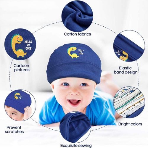 Kiddiezoom 10 Pieces Newborn 0-6 Months Cotton Baby Gloves+Hats Sets Unisex Girl Boy Anti-Scratch Mittens Soft Print Cartoon