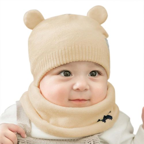 Baby Winter Caps Scarf Suits Warm Knitted Beanie Cap Cute Cartoon Bear Beanie New,Beige NO5112