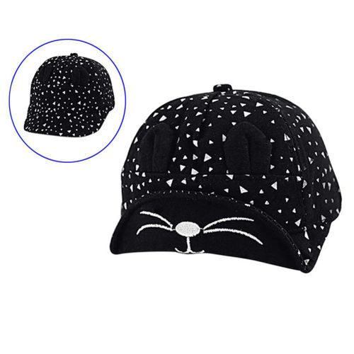 New Fashion Korean Kid Baseball Cap Cotton Cute Cat Hat Newborn Infant Caps Soft Brim Boy Girl Sun Hats For 5-24 Months Baby,Black NO5248